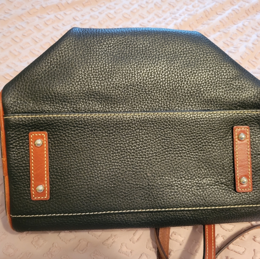 Dooney & Bourke Black Leather Satchel with Tan Trim - Picture 2 of 4